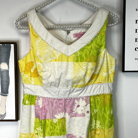 Lilly Pulitzer Vneck Empire Waist Pastel Patchwork Print Tank Dress SZ 4 - Picture 2 of 8